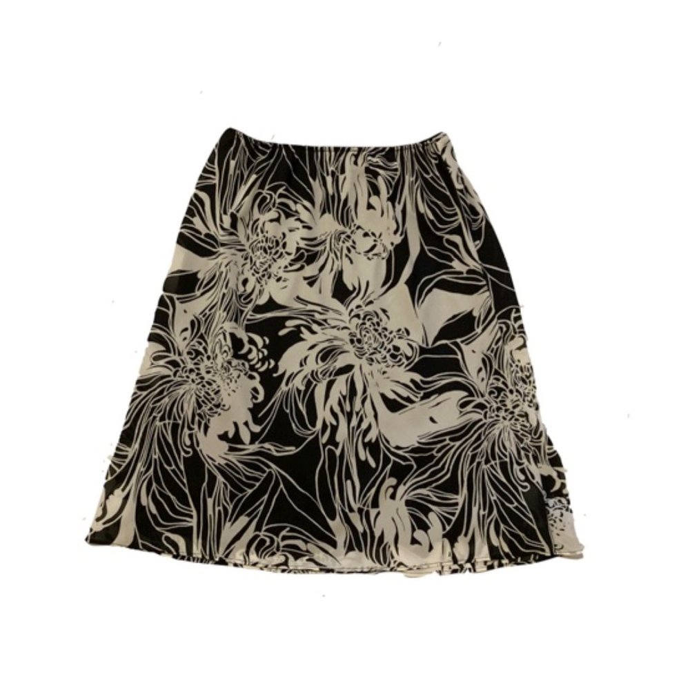 Hillard and Hanson Black and White Abstract Floral A-Line Skirt
